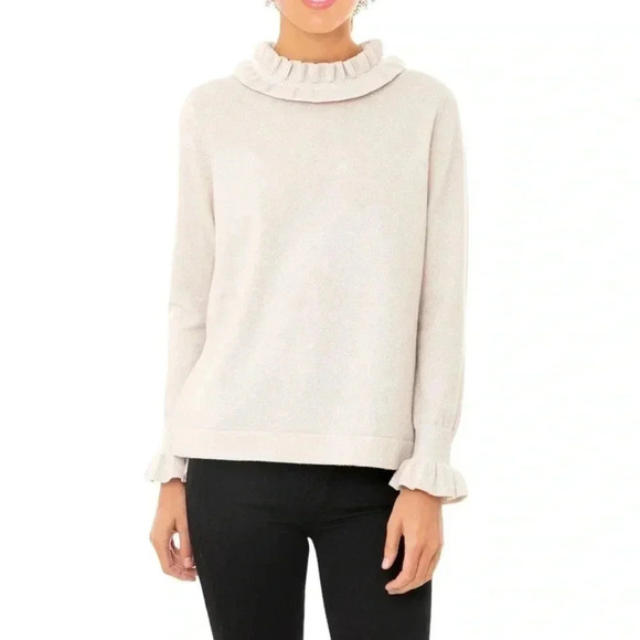 Tuckernuck Sweaters - TUCKERNUCK Ivory Gold Shimmer Edie Ruffle Sweater Wool Cashmere Size XS